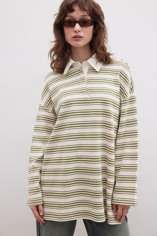 Andy Collared Thin Striped Sweatshirt Green