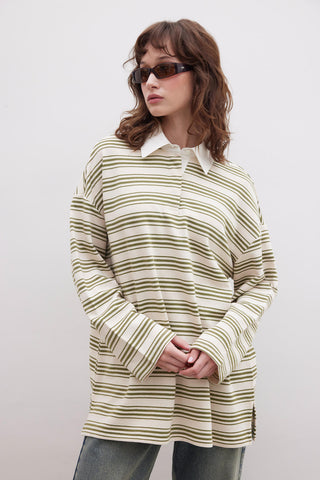 Andy Collared Thin Striped Sweatshirt Green