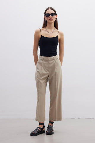 Straight Fit Single Pleated Trousers Beige