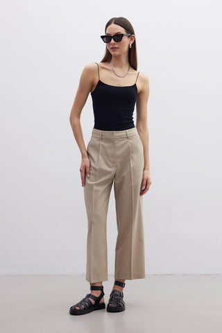 Straight Fit Single Pleated Trousers Beige