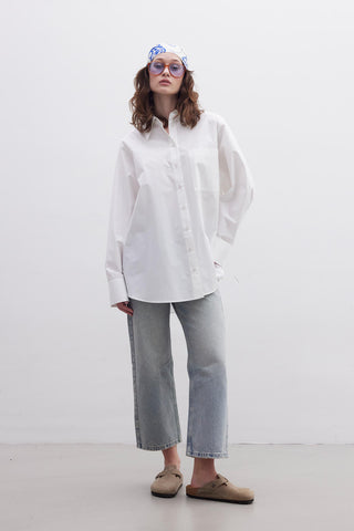 Premium Oversize Cepli Gömlek Ekru