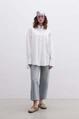 Premium Oversize Cepli Gömlek Ekru