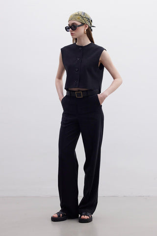 Natural Straight Pants Black