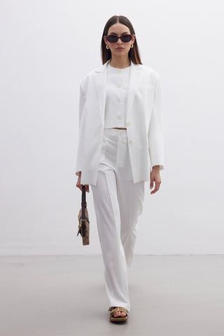 Naturel Düz Pantolon Ekru