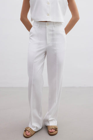 Naturel Düz Pantolon Ekru