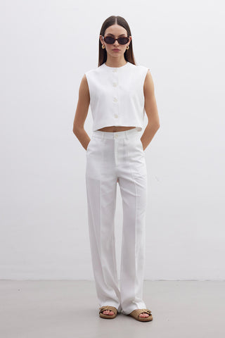 Naturel Düz Pantolon Ekru