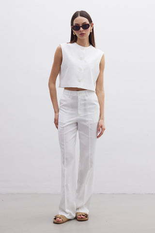 Naturel Düz Pantolon Ekru