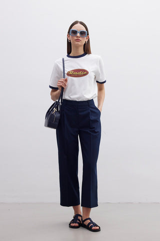 Straight Fit Single Pleated Trousers Navy Blue