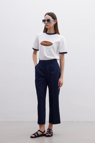 Straight Fit Single Pleated Trousers Navy Blue