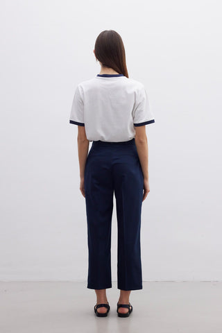 Straight Fit Single Pleated Trousers Navy Blue