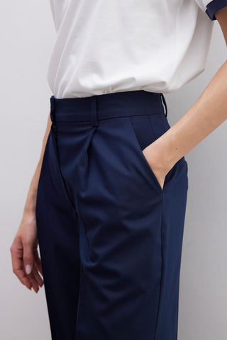 Straight Fit Single Pleated Trousers Navy Blue