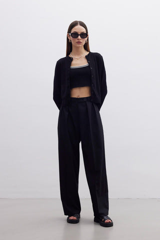 Pleated Wide Leg Trousers Black