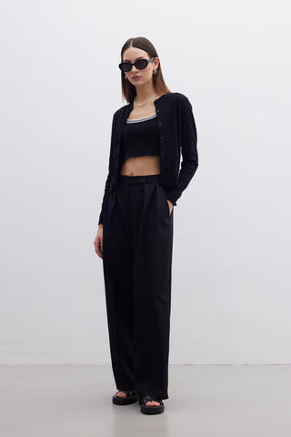 Pleated Wide Leg Trousers Black