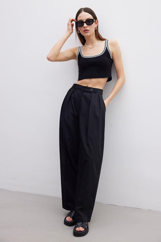 Pleated Wide Leg Trousers Black