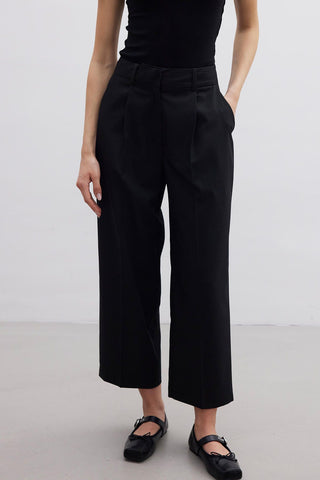 Straight Fit Single Pleated Trousers Black
