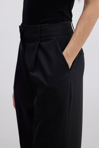 Straight Fit Single Pleated Trousers Black