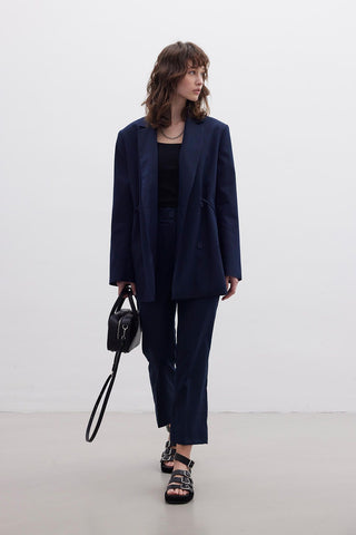 Drawstring Blazer Jacket Navy Blue