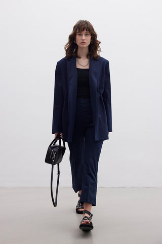 Drawstring Blazer Jacket Navy Blue