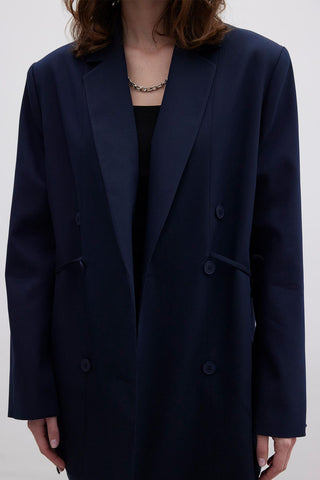 Drawstring Blazer Jacket Navy Blue