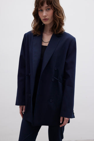 Drawstring Blazer Jacket Navy Blue