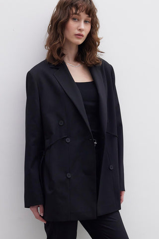 Drawstring Blazer Jacket Black