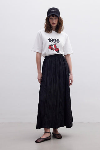 Crush Effect Long Flared Skirt Black