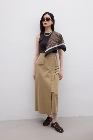 Patterned Cotton Scarf Monogram Brown