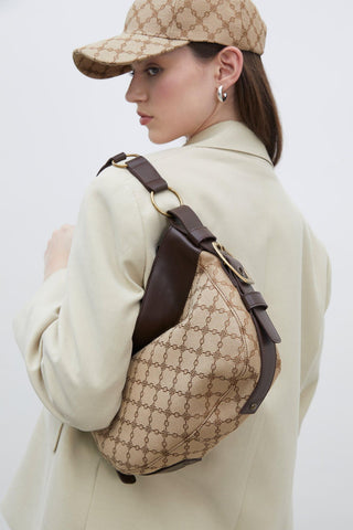 Gaby Leather Detail Shoulder Bag Beige