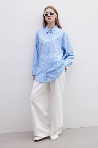 Double Collar Oversized Shirt Blue