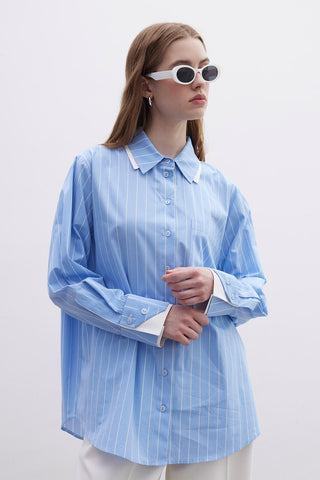 Double Collar Oversized Shirt Blue