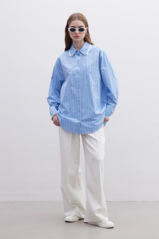 Double Collar Oversized Shirt Blue