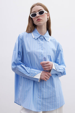 Double Collar Oversized Shirt Blue