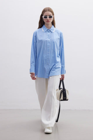 Double Collar Oversized Shirt Blue