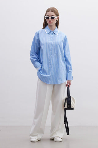 Double Collar Oversized Shirt Blue