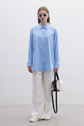 Double Collar Oversized Shirt Blue