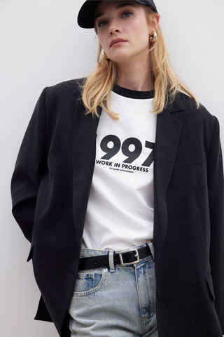 Kontrast Çizgili Baskılı T-Shirt Siyah