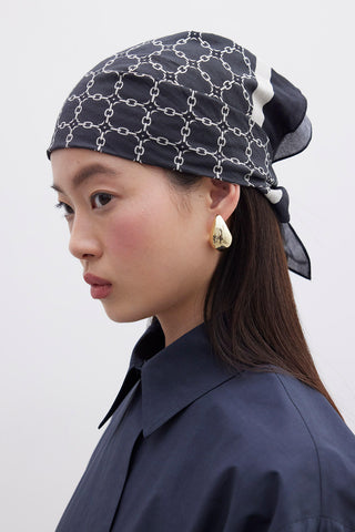 Patterned Cotton Scarf Navy Blue Monogram