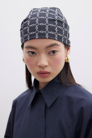 Patterned Cotton Scarf Navy Blue Monogram