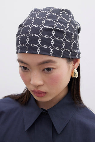 Patterned Cotton Scarf Navy Blue Monogram