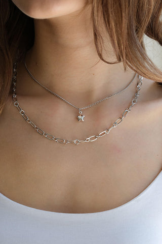 Double Chain Star Necklace Silver