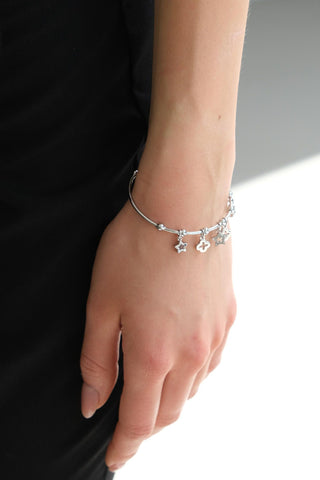 Tiny Charm Cuff Bracelet Silver