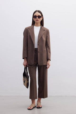 Straight Fit Single Pleated Trousers Brown