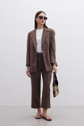 Straight Fit Single Pleated Trousers Brown