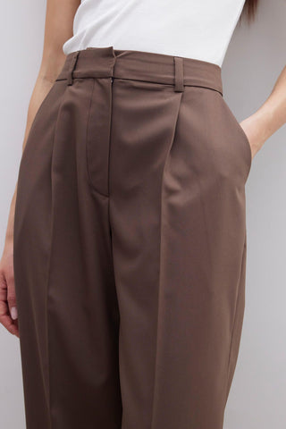 Straight Fit Single Pleated Trousers Brown