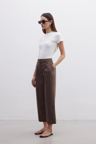 Straight Fit Single Pleated Trousers Brown