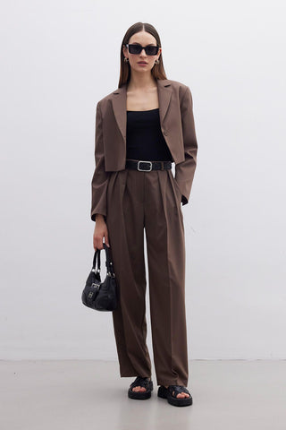 Pleated Wide Leg Trousers Brown