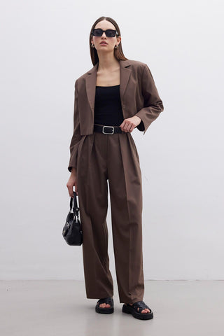 Pleated Wide Leg Trousers Brown