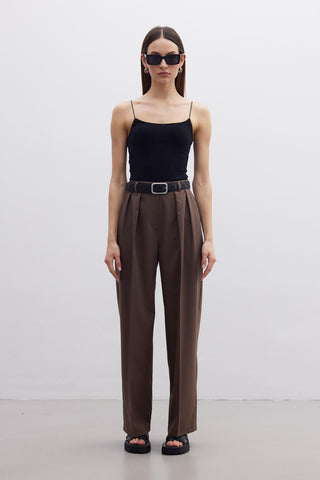 Pleated Wide Leg Trousers Brown