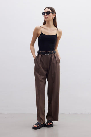 Pleated Wide Leg Trousers Brown