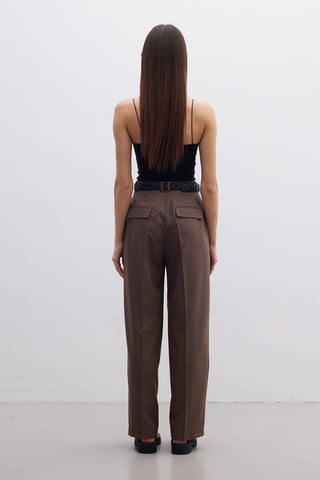 Pleated Wide Leg Trousers Brown